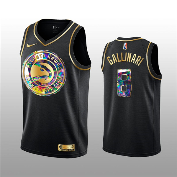 Men's Atlanta Hawks #8 Danilo Gallinari 2021/22 Black Golden Edition 75th Anniversary Diamond Logo Stitched Basketball Jersey
